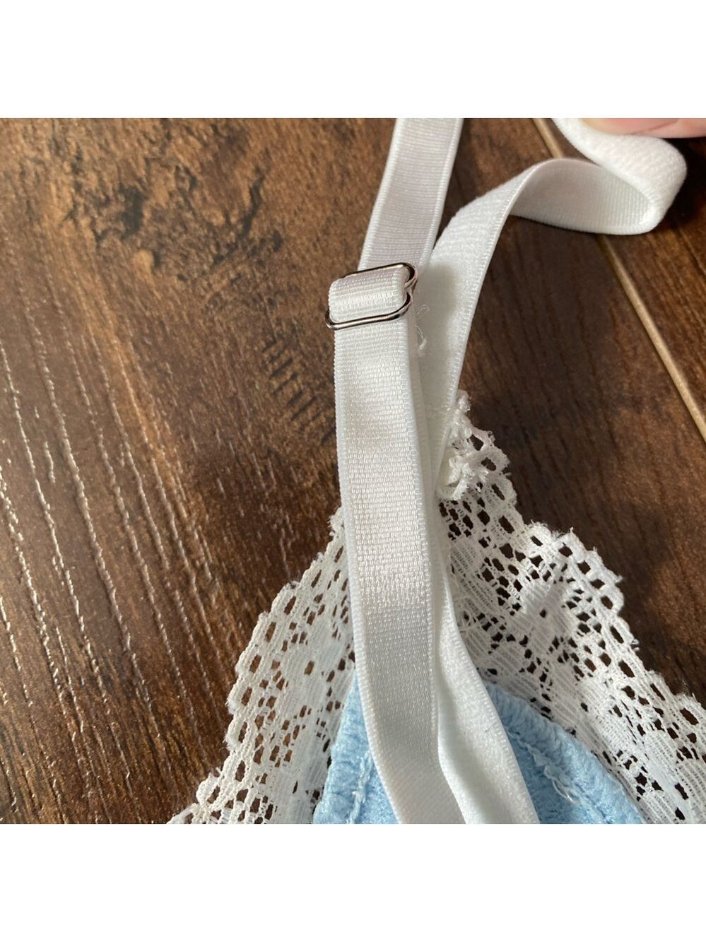 2/$10 Divided Light Blue with Off-White Lace Trim Cropped Tank Size XS - Picture 4 of 11
